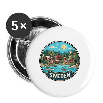 Schweden Reiseabzeichen Dala Pferdearchipel - Buttons groß 56 mm (5er Pack) - Weiß - Vorne