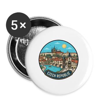 Reiseabzeichen der Tschechischen Republik Prager Schlossbrücke - Buttons groß 56 mm (5er Pack) - Weiß - Vorne