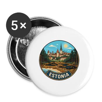 Estland Reiseabzeichen Tallinn Altstadt Ostsee - Buttons groß 56 mm (5er Pack) - Weiß - Vorne