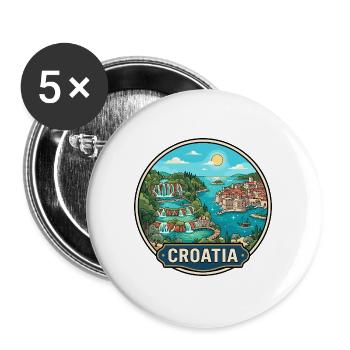 Kroatien-Reiseabzeichen Plitvicer Seen Dubrovnik - Buttons groß 56 mm (5er Pack) - Weiß - Vorne