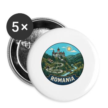 Rumänien Reiseabzeichen Bran Dracula Schloss - Buttons groß 56 mm (5er Pack) - Weiß - Vorne