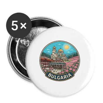 Bulgariens Reiseabzeichen Rila-Kloster Rosental - Buttons groß 56 mm (5er Pack) - Weiß - Vorne