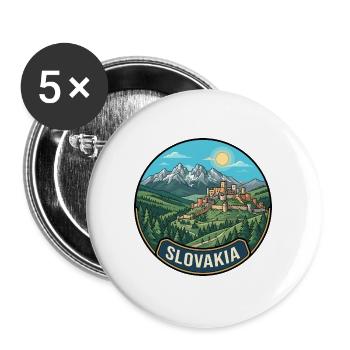 Slovakia Travel Badge High Tatras Spis Castle - Buttons groß 56 mm (5er Pack) - Weiß - Vorne