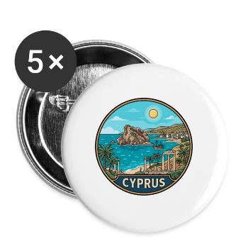 Zypern-Reiseabzeichen Aphrodite-Felsen Mittelmeerraum - Buttons groß 56 mm (5er Pack) - Weiß - Vorne