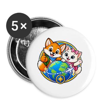 Tavi & Nela - Gemeinsam um die Welt - Buttons groß 56 mm (5er Pack) - Weiß - Vorne