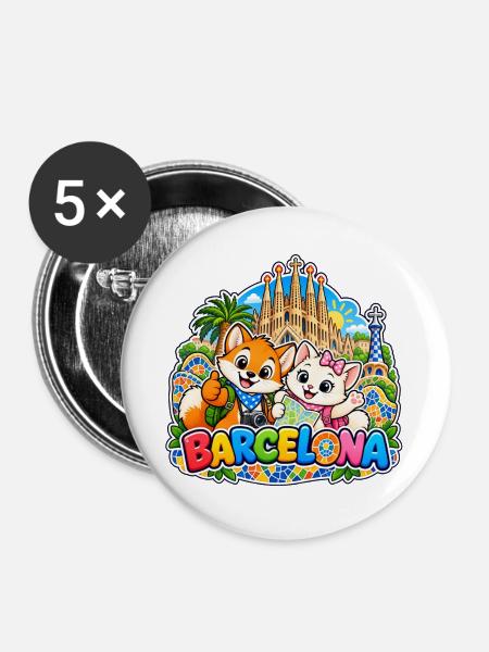 Tavi & Nela in Barcelona - Buttons groß 56 mm (5er Pack) - Weiß