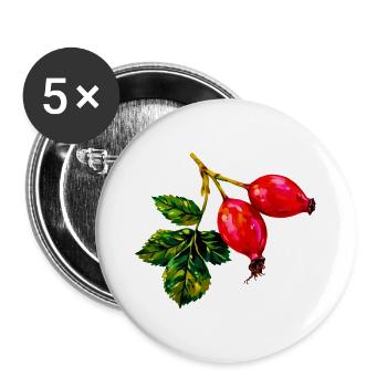 Wasserfarbene Hagebuttenzweige - Buttons groß 56 mm (5er Pack) - Weiß - Vorne