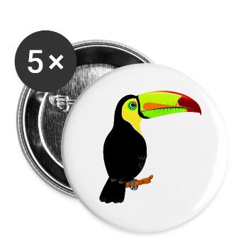 Neon-Tukan auf Schwarz - Buttons groß 56 mm (5er Pack) - Weiß - Vorne