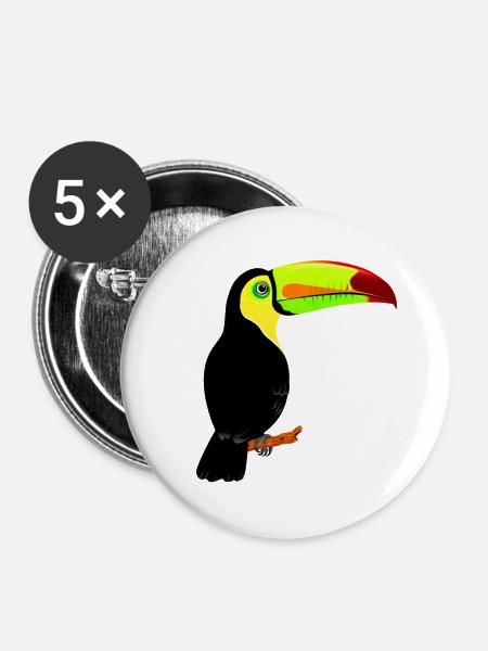 Neon-Tukan auf Schwarz - Buttons groß 56 mm (5er Pack) - Weiß
