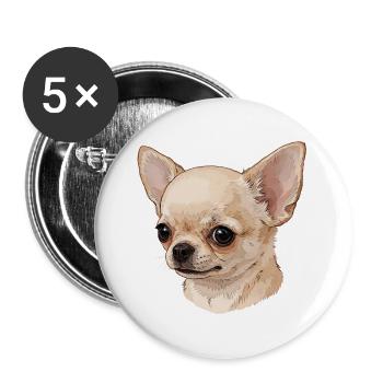 Chihuahua Kopf Illustration - Buttons groß 56 mm (5er Pack) - Weiß - Vorne