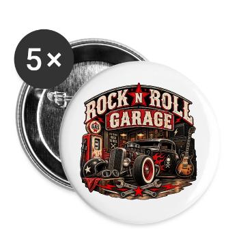 ROCK N ROLL GARAGE | Hot Rod Rebellion - Buttons groß 56 mm (5er Pack) - Weiß - Vorne