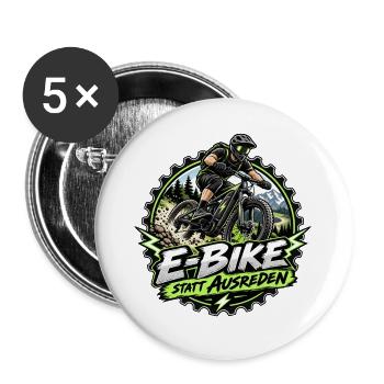 E-Bike statt Ausreden – MTB Fahrrad - Buttons groß 56 mm (5er Pack) - Weiß - Vorne
