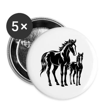 Pferd und Fohlen - Buttons groß 56 mm (5er Pack) - Weiß - Vorne