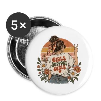 "Girls Support Girls" - Buttons groß 56 mm (5er Pack) - Weiß - Vorne