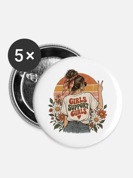 "Girls Support Girls" - Buttons groß 56 mm (5er Pack) - Weiß
