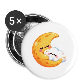 Mondkuscheln im Wolkennest - Buttons groß 56 mm (5er Pack) - Weiß - Vorne