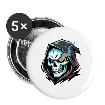 Sensenmann-Schädel mit feurigen Augen und blauen Flammen - Buttons groß 56 mm (5er Pack) - Weiß - Vorne