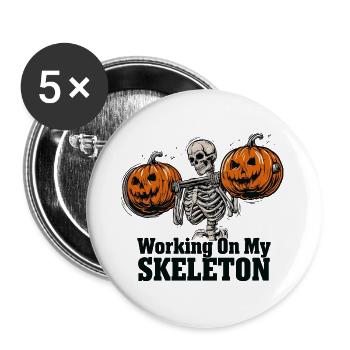 Knochentraining mit Kürbissen - Buttons groß 56 mm (5er Pack) - Weiß - Vorne