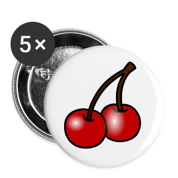 Zwei Kirschen auf Schwarz - Buttons groß 56 mm (5er Pack) - Weiß - Vorne