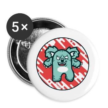 Drop Bear Attack: Fette Comic-Kunst - Buttons groß 56 mm (5er Pack) - Weiß - Vorne