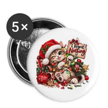 Kätzchen mit Weihnachtslichtern - Buttons groß 56 mm (5er Pack) - Weiß - Vorne