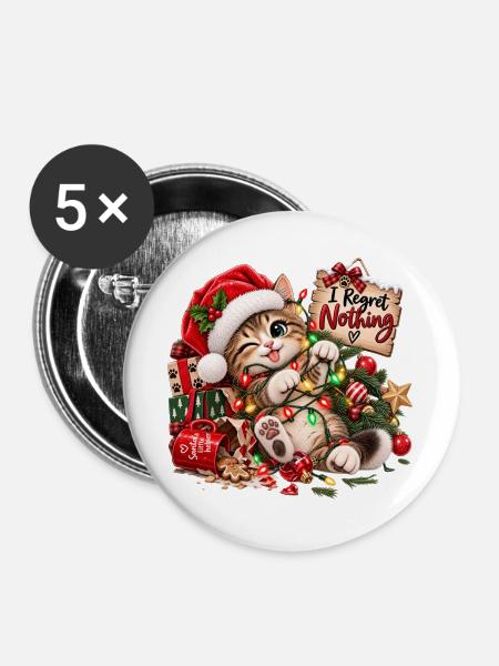 Kätzchen mit Weihnachtslichtern - Buttons groß 56 mm (5er Pack) - Weiß
