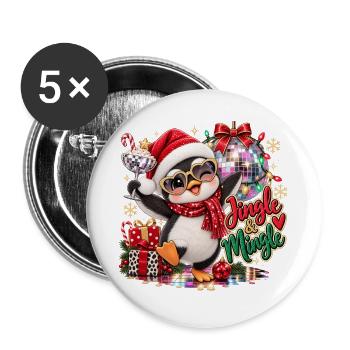 Penguin Jingle & Mingle Fest - Buttons groß 56 mm (5er Pack) - Weiß - Vorne