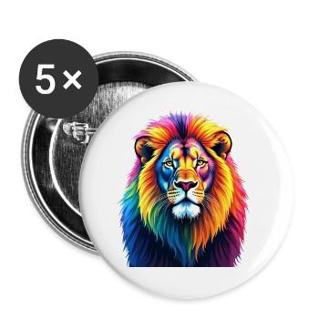 Colorful Lion Watercolor Art Design - Buttons groß 56 mm (5er Pack) - Weiß - Vorne