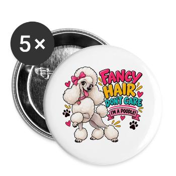 Fancy Hair Don't Care Poodle - Buttons groß 56 mm (5er Pack) - Weiß - Vorne