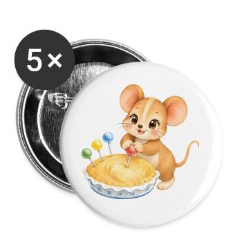Maus - süße Nähmaus mit Nadelkissen - Buttons groß 56 mm (5er Pack) - Weiß - Vorne