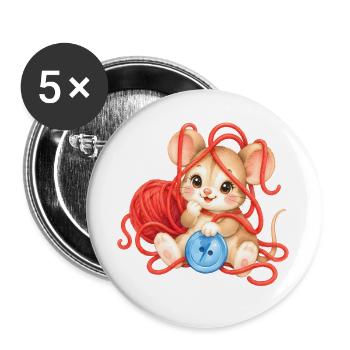 Maus - kuschelig in Wolle eingewickelt - Buttons groß 56 mm (5er Pack) - Weiß - Vorne