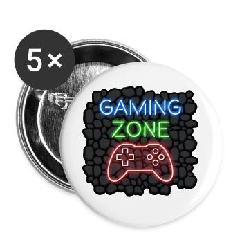 Gaming Zone Design für Gamer Zocker - Buttons groß 56 mm (5er Pack) - Weiß - Vorne