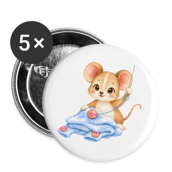 Maus - Nähmaus im Wolltraum - Buttons groß 56 mm (5er Pack) - Weiß - Vorne