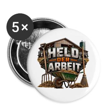 Held der Arbeit Bauernhofmotivation - Buttons groß 56 mm (5er Pack) - Weiß - Vorne