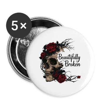 Rosen Skull: Beautifully Broken - Buttons groß 56 mm (5er Pack) - Weiß - Vorne
