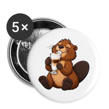 Biber mit Latte Macchiato - Buttons groß 56 mm (5er Pack) - Weiß - Vorne