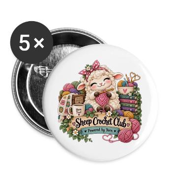 Schaf Häkelnclub: Wolle Herz - Buttons groß 56 mm (5er Pack) - Weiß - Vorne