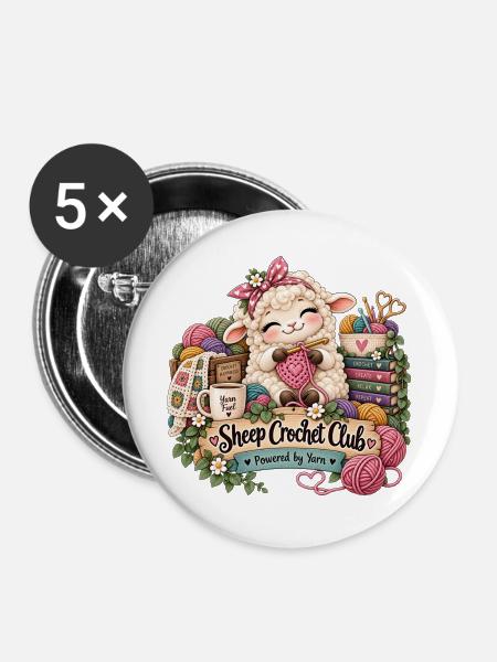 Schaf Häkelnclub: Wolle Herz - Buttons groß 56 mm (5er Pack) - Weiß