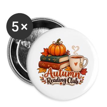 Herbstlese Club: Kürbis, Tee & Bücher - Buttons groß 56 mm (5er Pack) - Weiß - Vorne