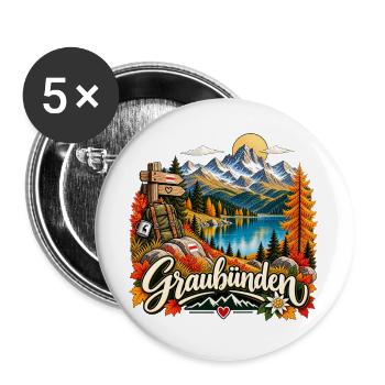 Graubünden Alpenpanorama - Buttons groß 56 mm (5er Pack) - Weiß - Vorne