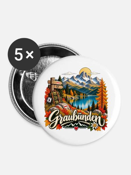Graubünden Alpenpanorama - Buttons groß 56 mm (5er Pack) - Weiß