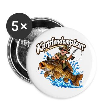 Karpfen Angeln - Buttons groß 56 mm (5er Pack) - Weiß - Vorne