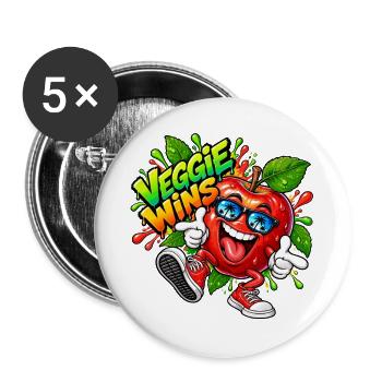 Veggie gewinnt - Buttons groß 56 mm (5er Pack) - Weiß - Vorne