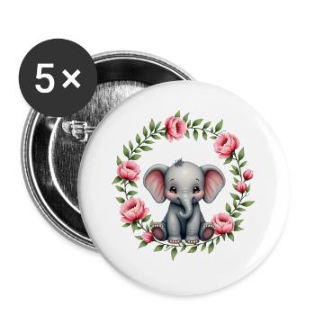 Cute Baby Elephant Pink Floral - Buttons groß 56 mm (5er Pack) - Weiß - Vorne