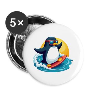 Cool Surfing Penguin Summer Beach Design - Buttons groß 56 mm (5er Pack) - Weiß - Vorne