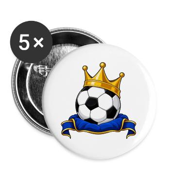Gekrönter Fußball auf einem königlichen Kissen - Buttons groß 56 mm (5er Pack) - Weiß - Vorne