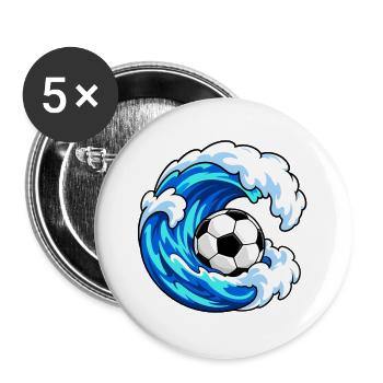 Fußball reitet auf einer blauen Meereswelle - Buttons groß 56 mm (5er Pack) - Weiß - Vorne