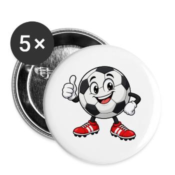 Lustiges Fußball-Maskottchen zeigt Daumen hoch - Buttons groß 56 mm (5er Pack) - Weiß - Vorne