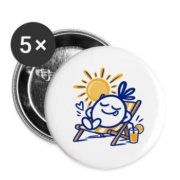 Sommer Chill – Entspannter Charakter im Liegestuhl - Buttons groß 56 mm (5er Pack) - Weiß - Vorne