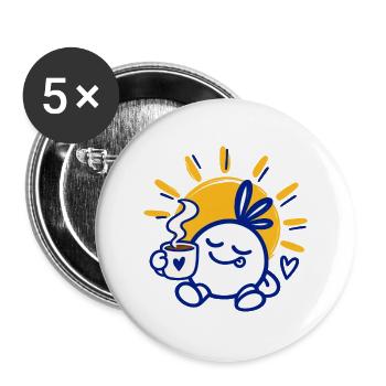 Sonniger Morgen – Kaffee Genuss Charakter - Buttons groß 56 mm (5er Pack) - Weiß - Vorne